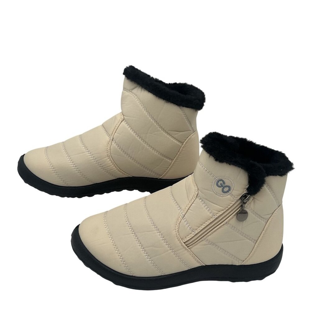 Go Womens Faux Fur Lined Beige Ankle Boots With Side Zipper - Size 6.5